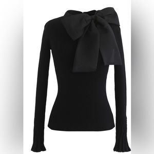 FANCY WITH BOWKNOT KNIT TOP IN BLACK